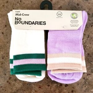 NWT No Boundaries Women Mid Crew Textured Socks Size 4-10 Multicolor 6 Pair